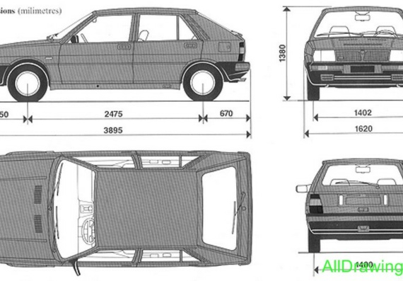 Lancia Delta (1983) (Лянча Делта (1983)) - чертежи (рисунки) автомобиля